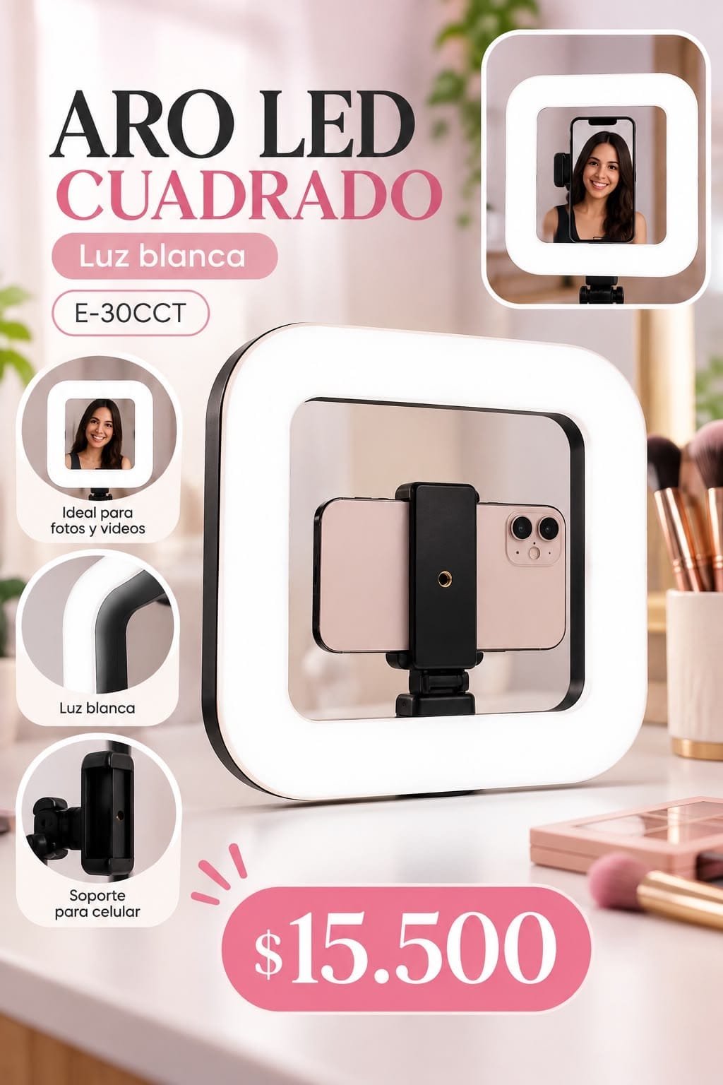 Aro de luz Dinax cuadrado E30CCT luz blanca