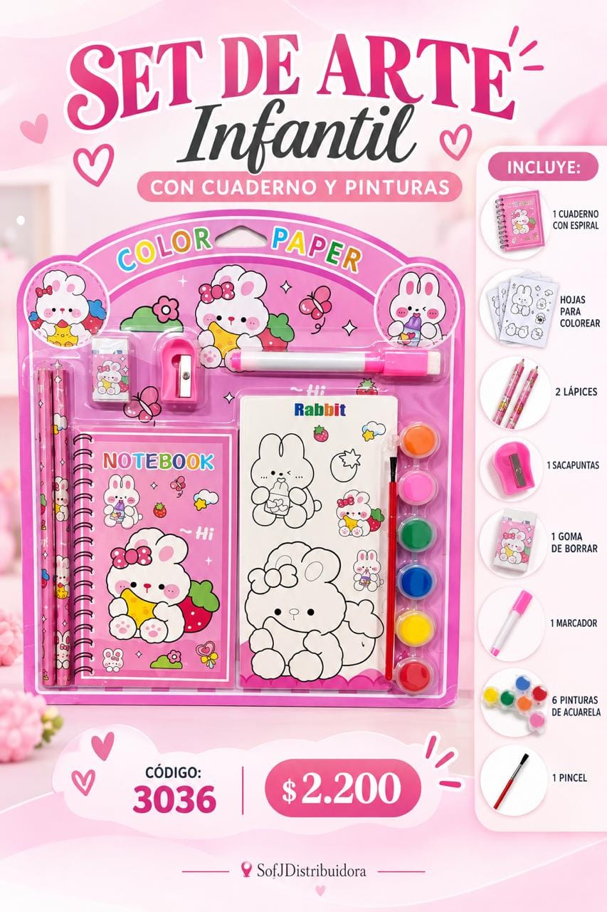 Set de arte infantil c/ cuaderno y pinturas
