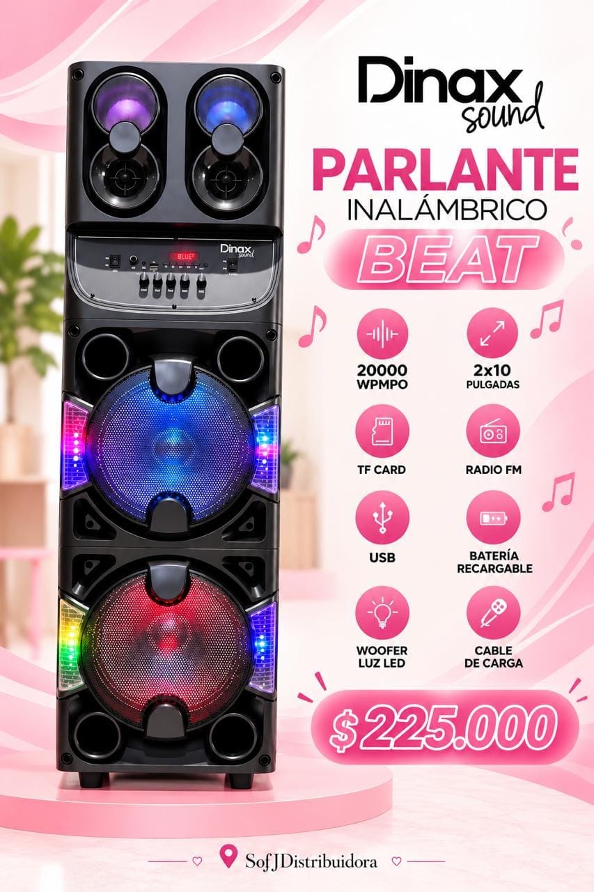 Parlante torre Dinax 2x10 20000W beat