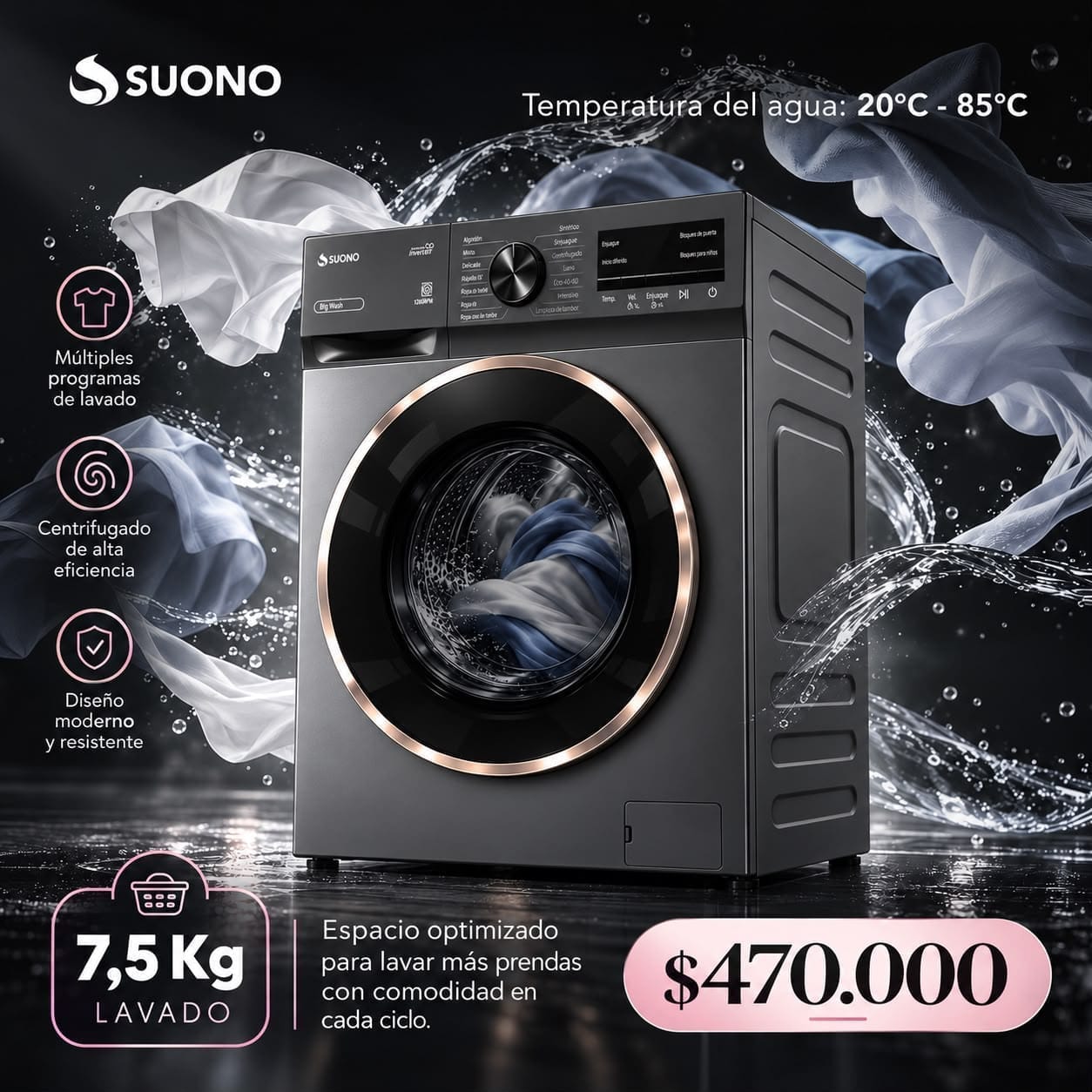 Lavarropa Suono 7.5 kg 1200RPM 50 L