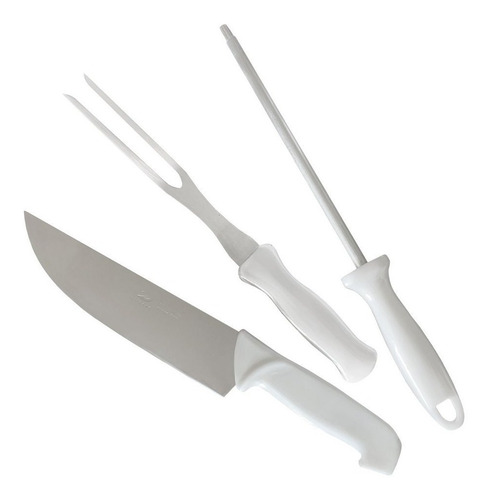 Kit set Cuchillo De Cocina Chaira Afiladora Acero Inox Set 3 Pzs 3 en 1 S-2196
