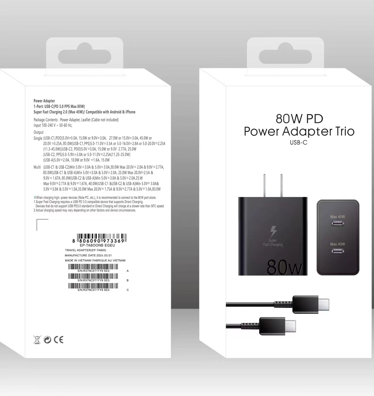 Cargador Samsung Tipo C 80w Adaptador Trio