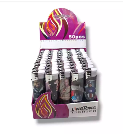 Pack x 50 u. Encendedores Llama Diseño Superheroes LingTong LT-188-1