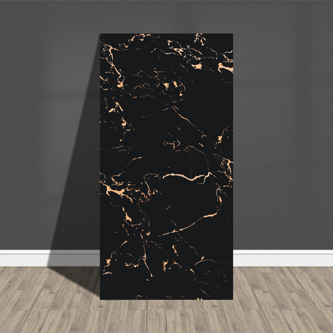 Caja 100u. Vinilo Simil Marmol BR043 Negro Con Dorado 40x80cm BR-043