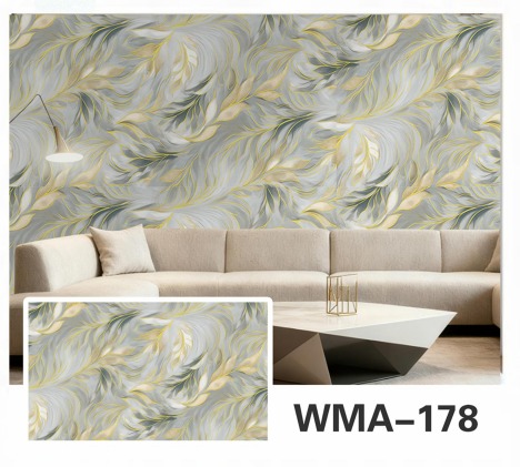 Rollo Vinilo 60x200cm Efecto Botanico Gris Verde y Dorado WMA-178