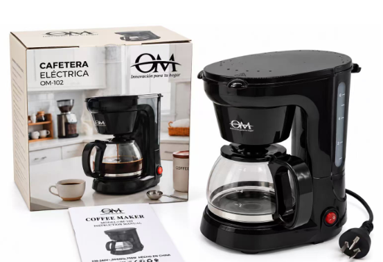 Cafetera Eléctrica De Filtro OM-102 Jarra De Vidrio 750w