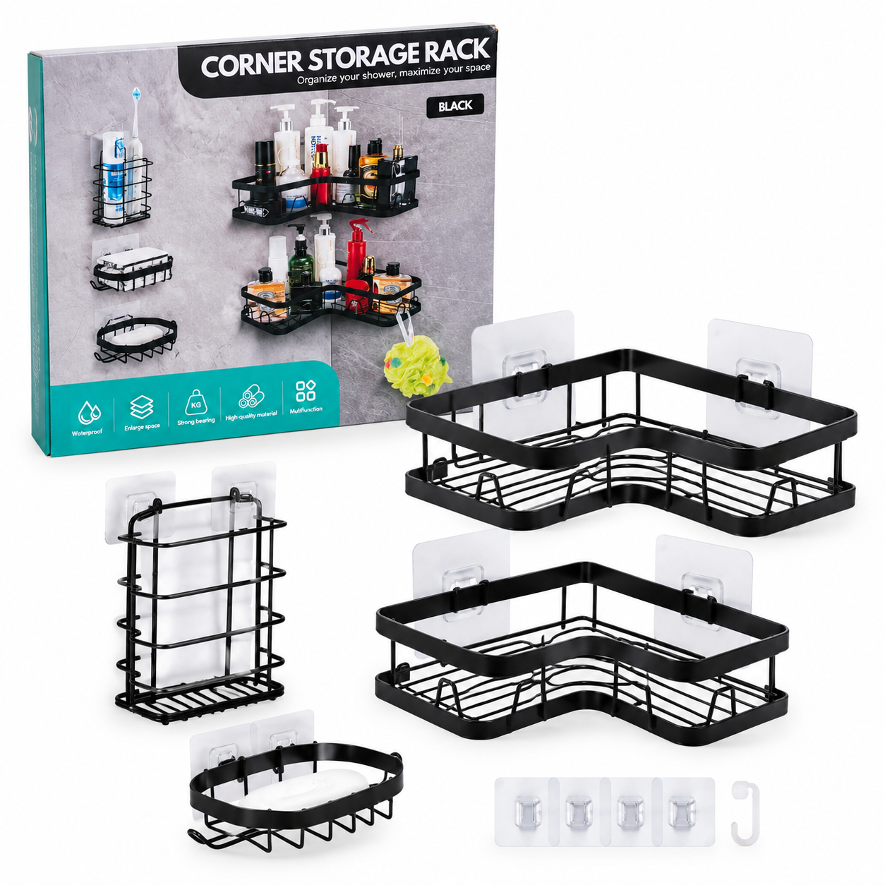 Esquinero De Baño Organizador Metalico 5 Piezas Ea-335
