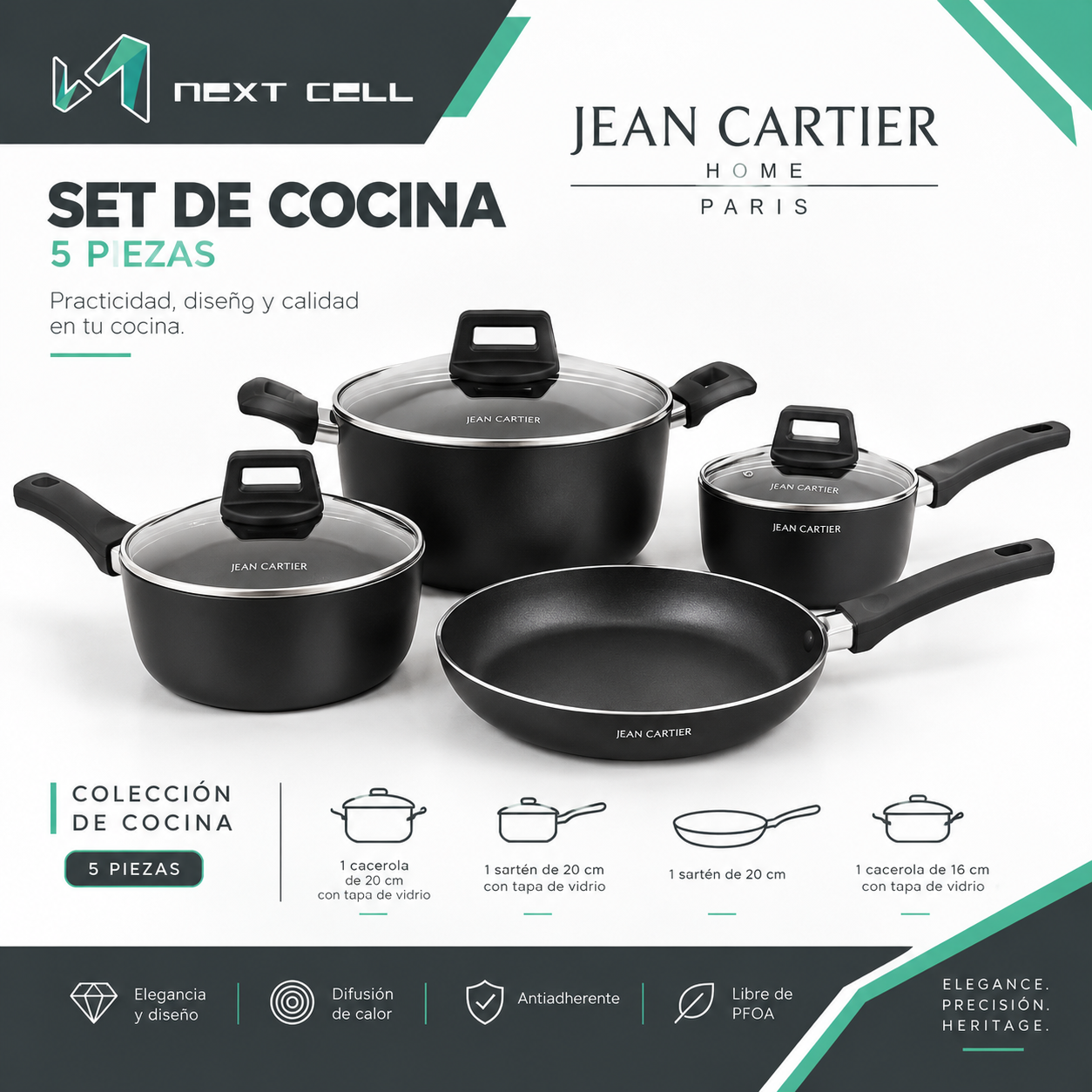 Juego De 3 Ollas Jean Cartier Bateria de Cocina Maison Noire