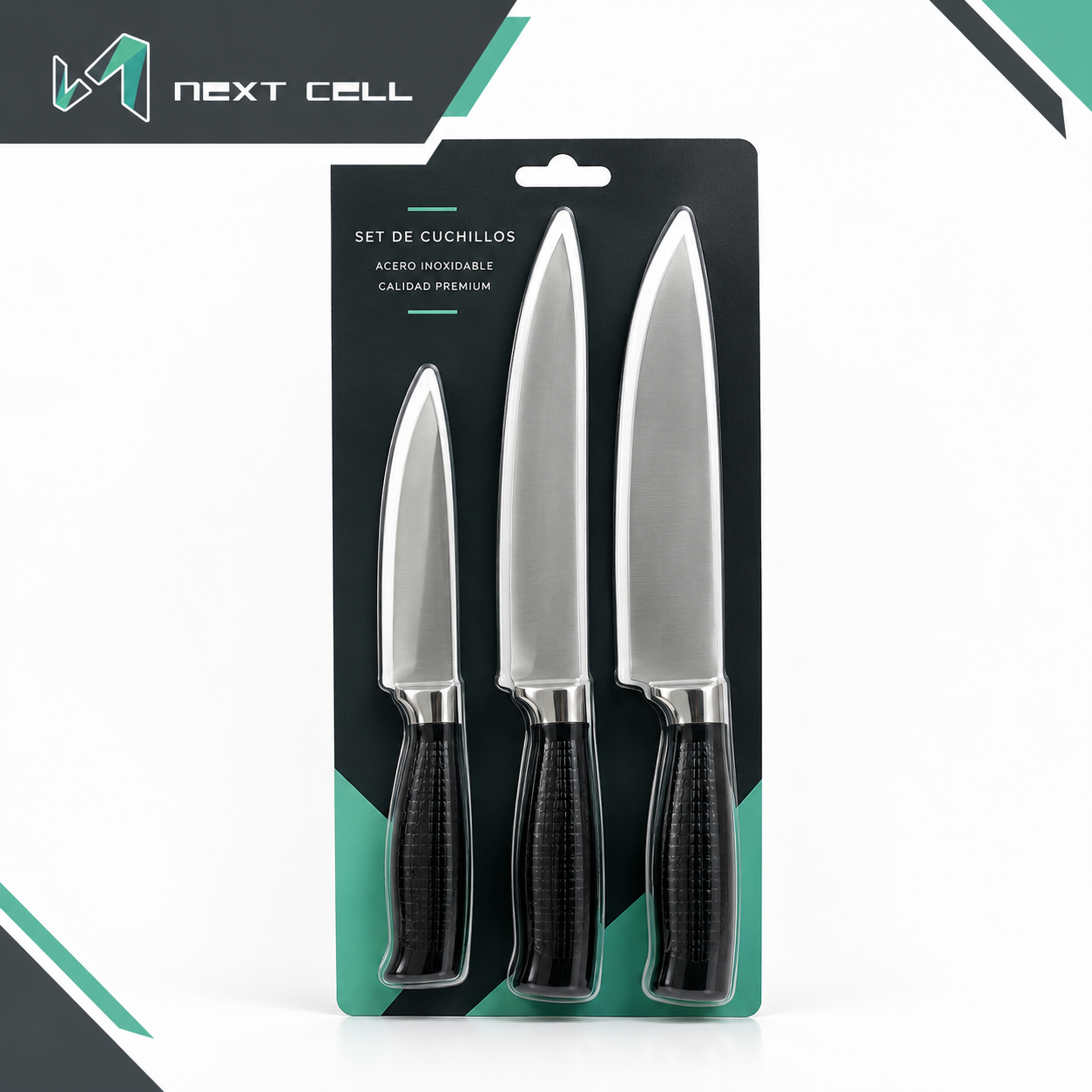 Set x3 De Cuchillos Jean Cartier Acero Inoxidable Mango Negro