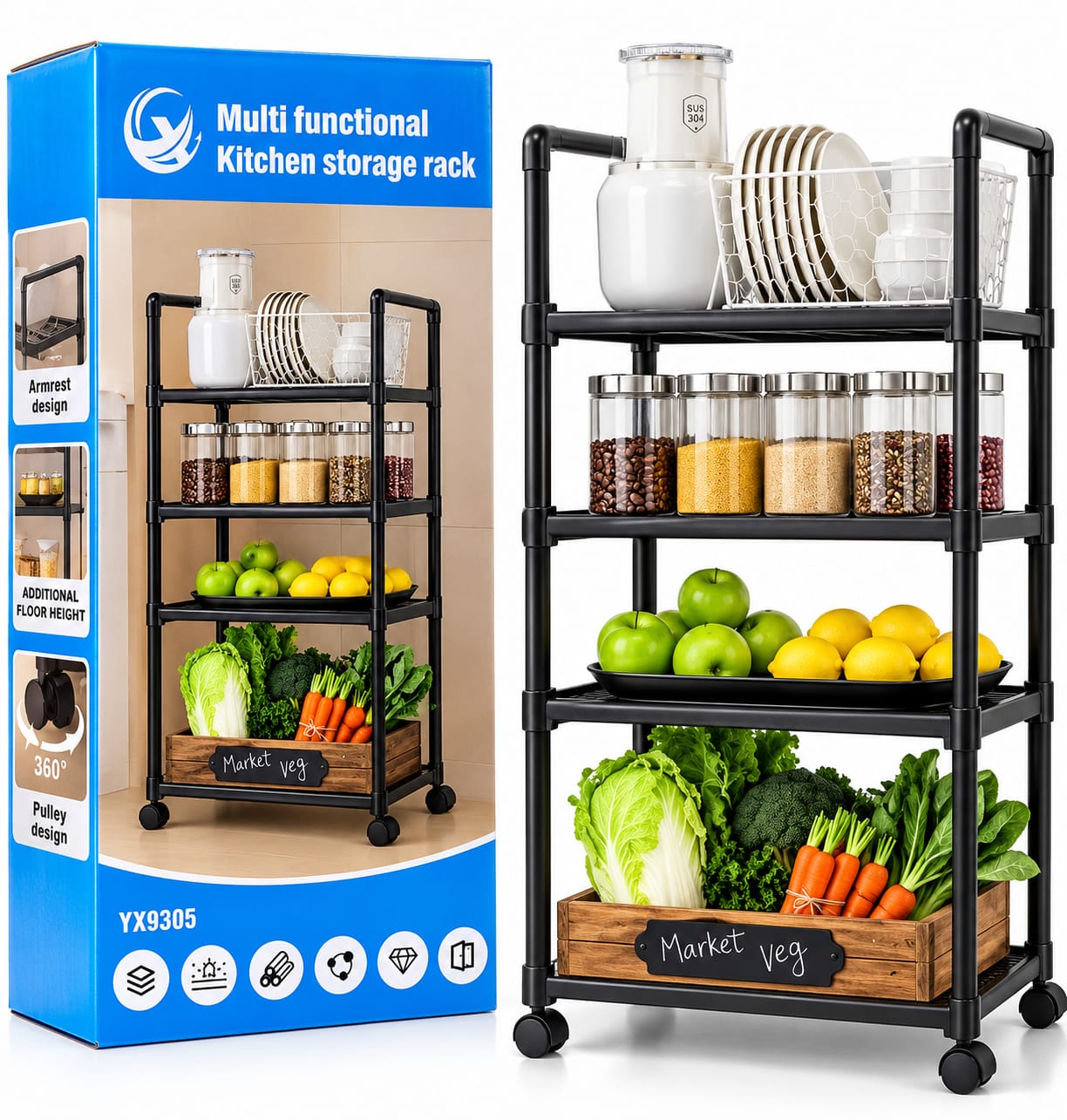 Organizador Plastico 4 Niveles Y Rueditas YX9305/ 2283