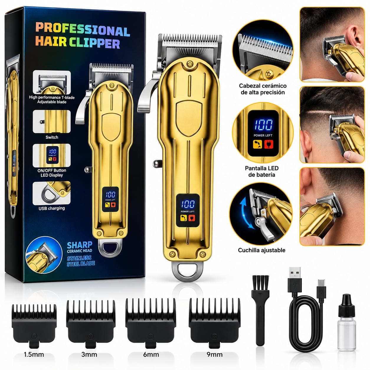 Máquina Pelo Y Barba Profesional Inalámbrica USB CNW22087