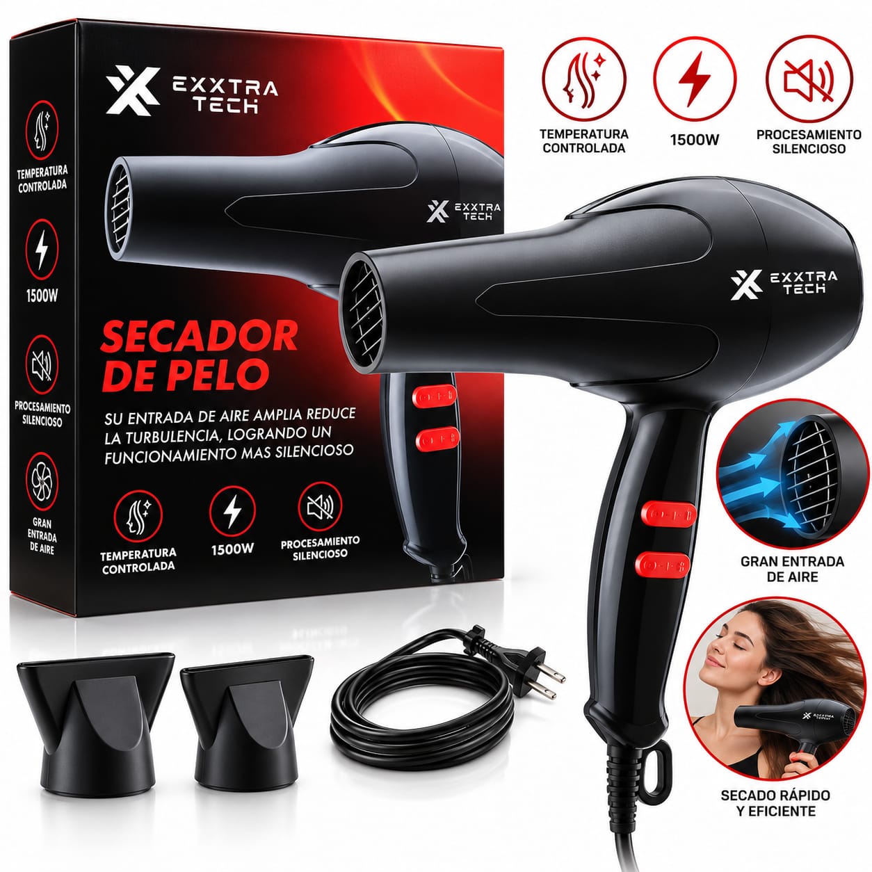 Secador Pelo Cabello Frio Calor Extra Techh 1500W SP-201