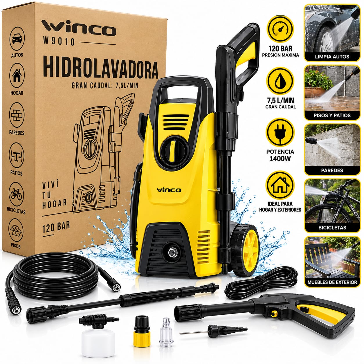 Hidrolavadora Electrica Winco W9010 120 Bar 1400w Accesorios