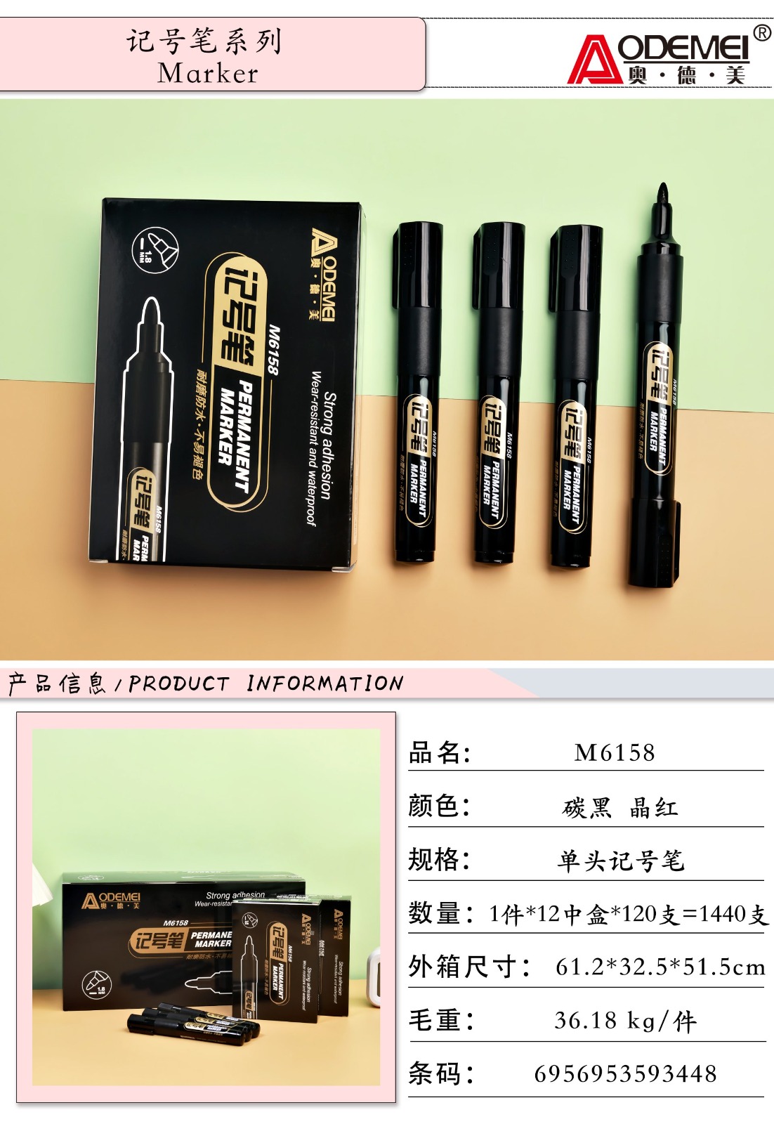 Marcador Permanente Odemei M6158 Caja De 12 Unidades Negro NEXT IMPORT