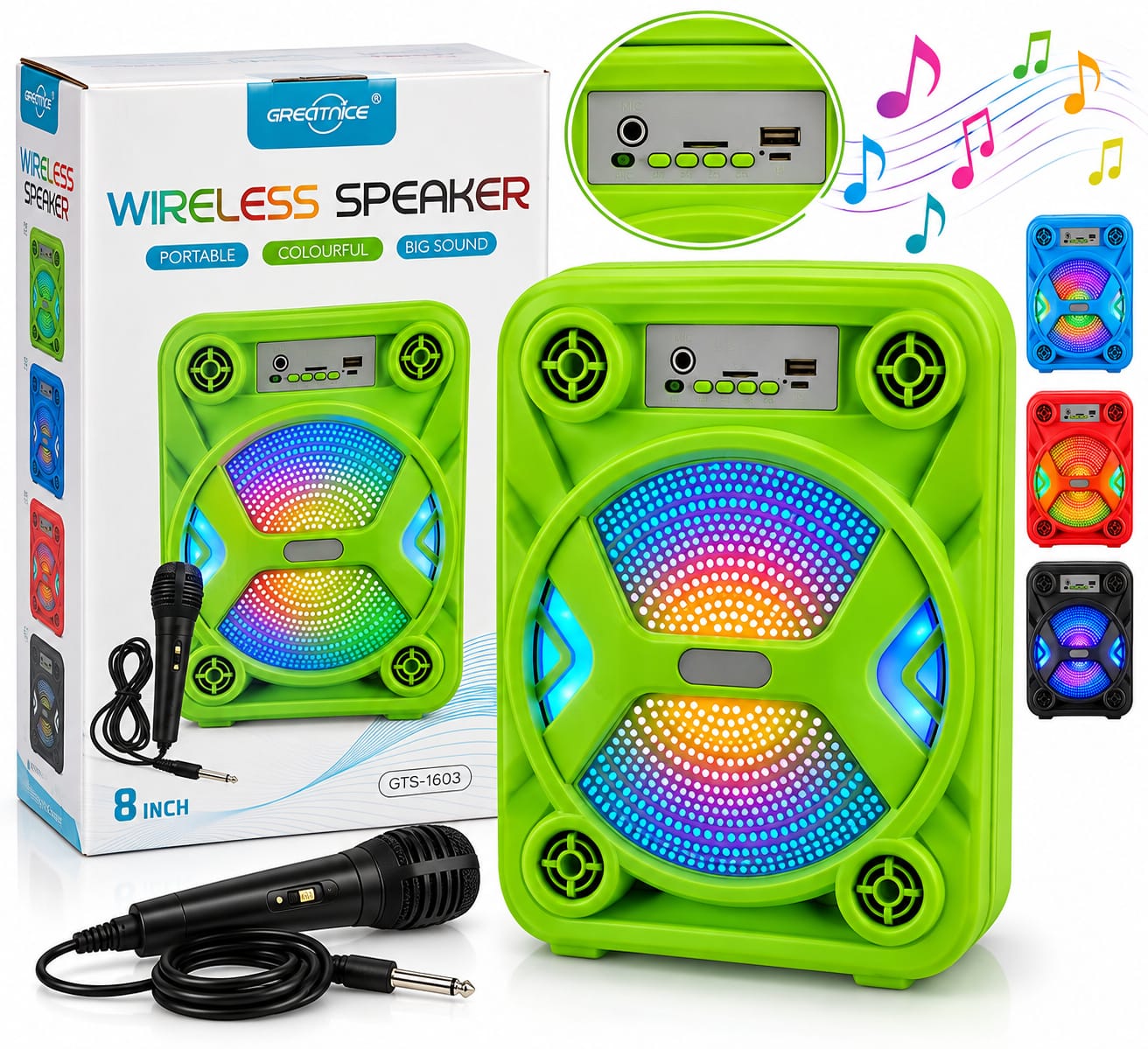 Parlante Inalámbrico Bluetooth Greatnice GTS-1603 de 8 pulgadas con micrófono