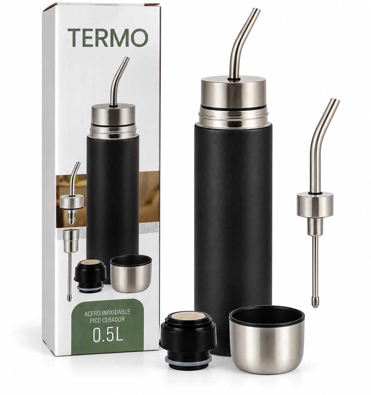 Termo Mate Autocebante 500ml 2 En 1 Acero Inoxidable TH-24