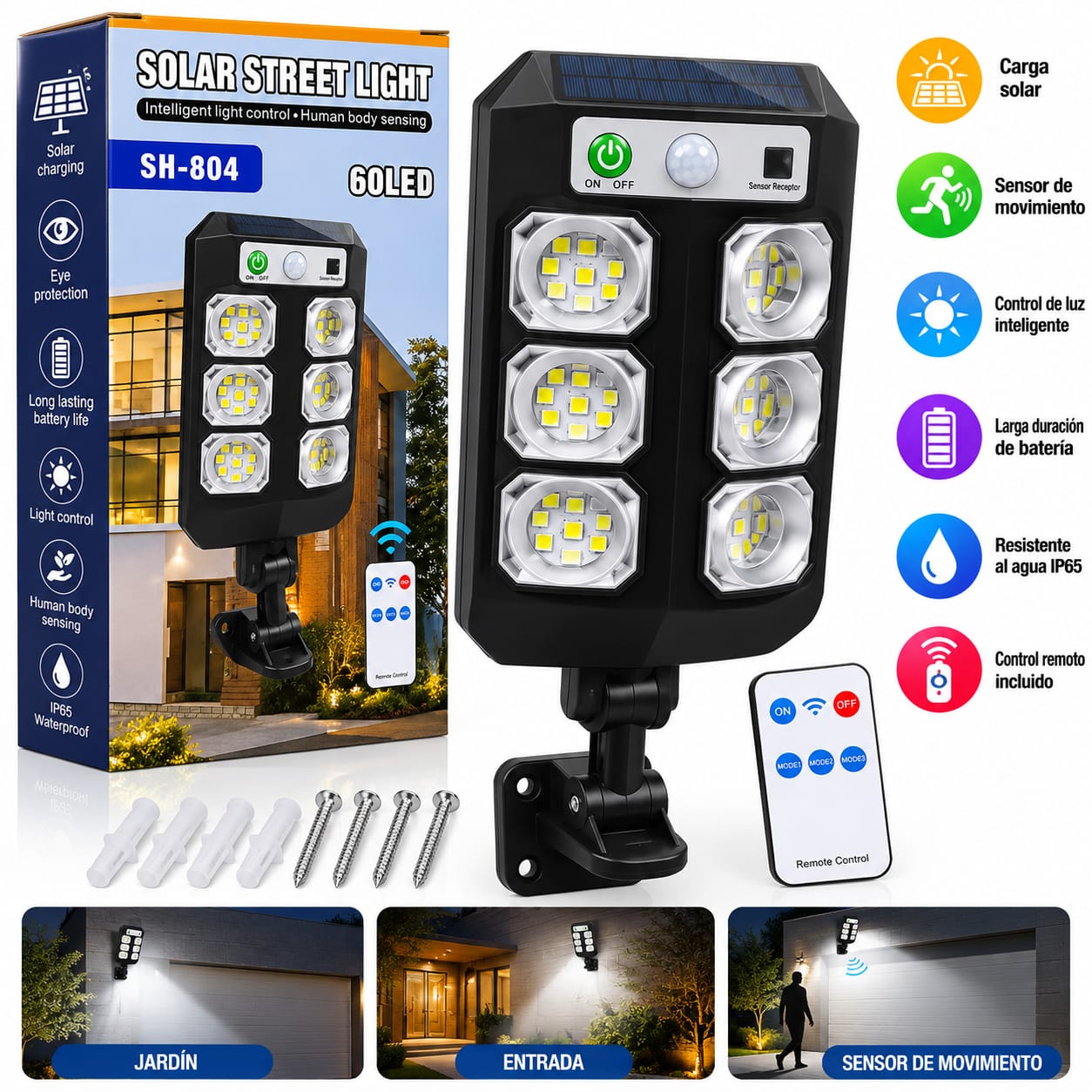uminaria Solar Suburbana SH-804 60 LED Con Control Remoto