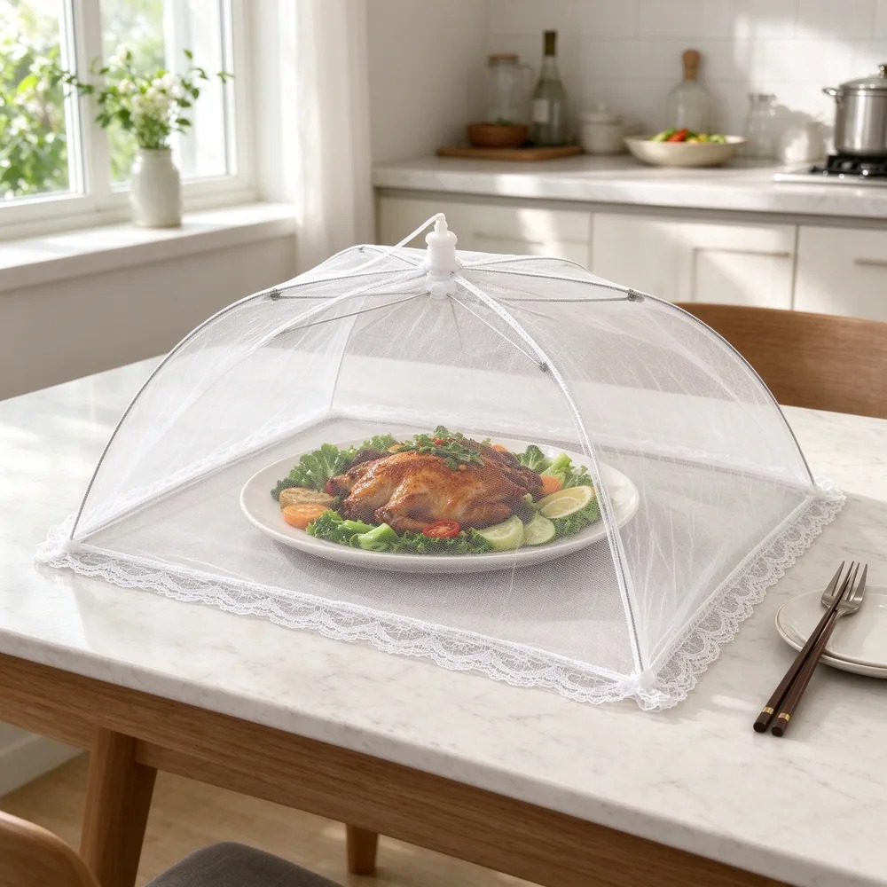 Cubre Alimentos Plegable Tipo Paraguas Campana Tul Con Puntilla 3131CM