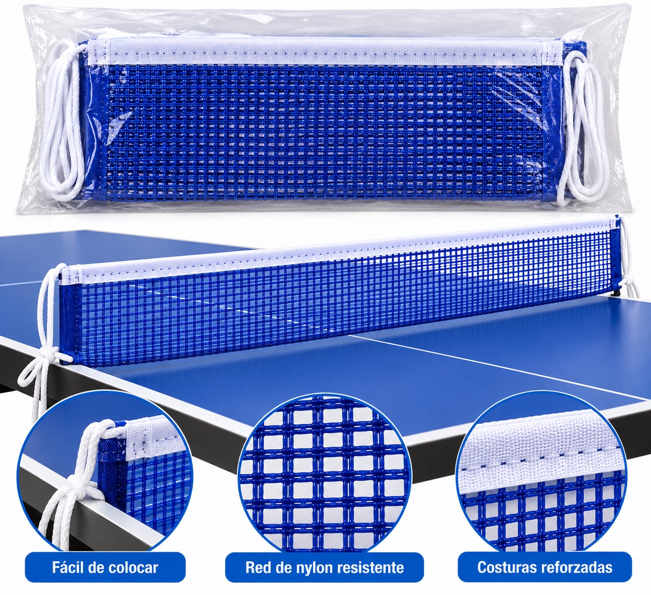 Red De Ping Pong Tenis De Mesa Reforzada De Nylon Azul