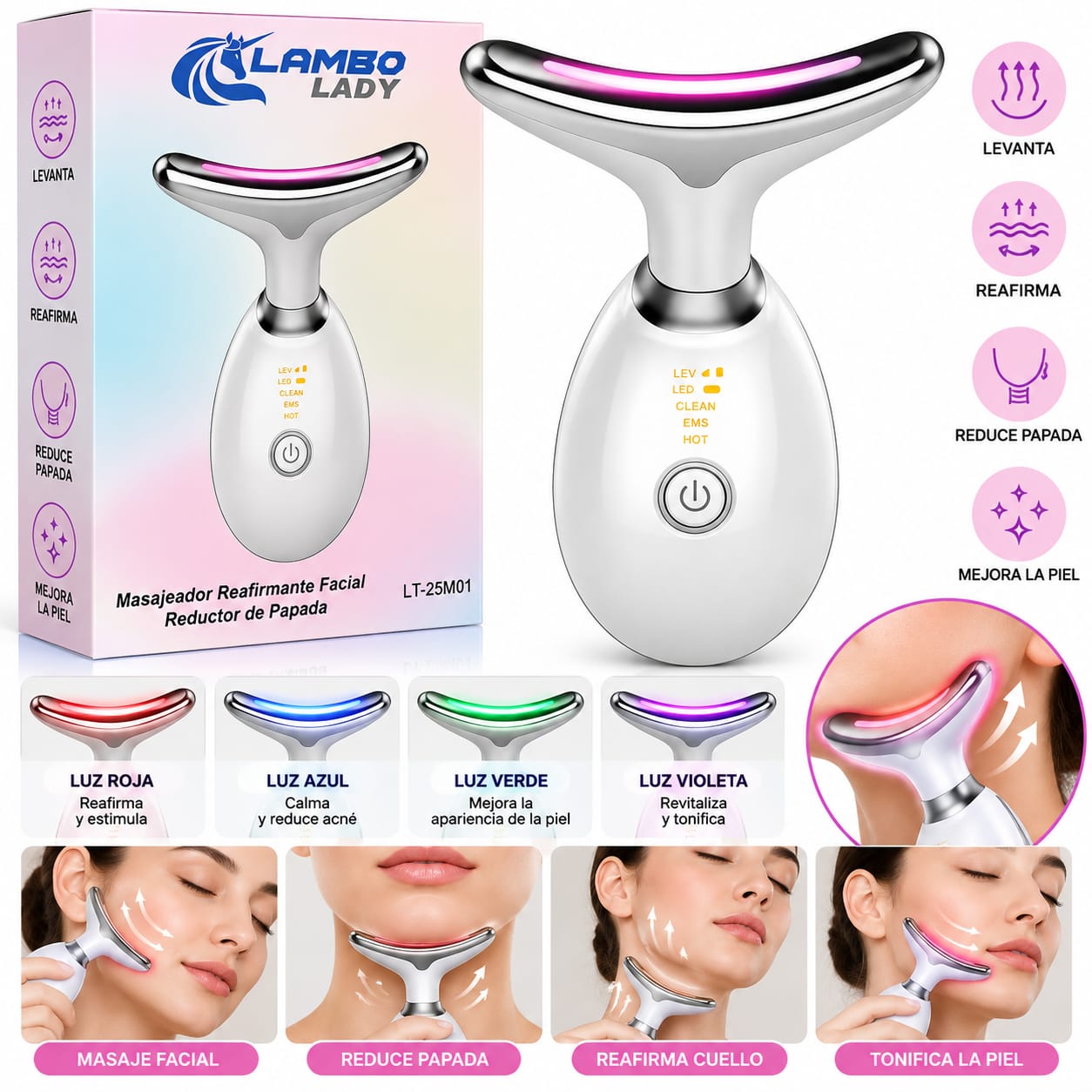 Masajeador Facial Y Cuello Lambo Lady Reafirmante Antiarrugas LT-25M01