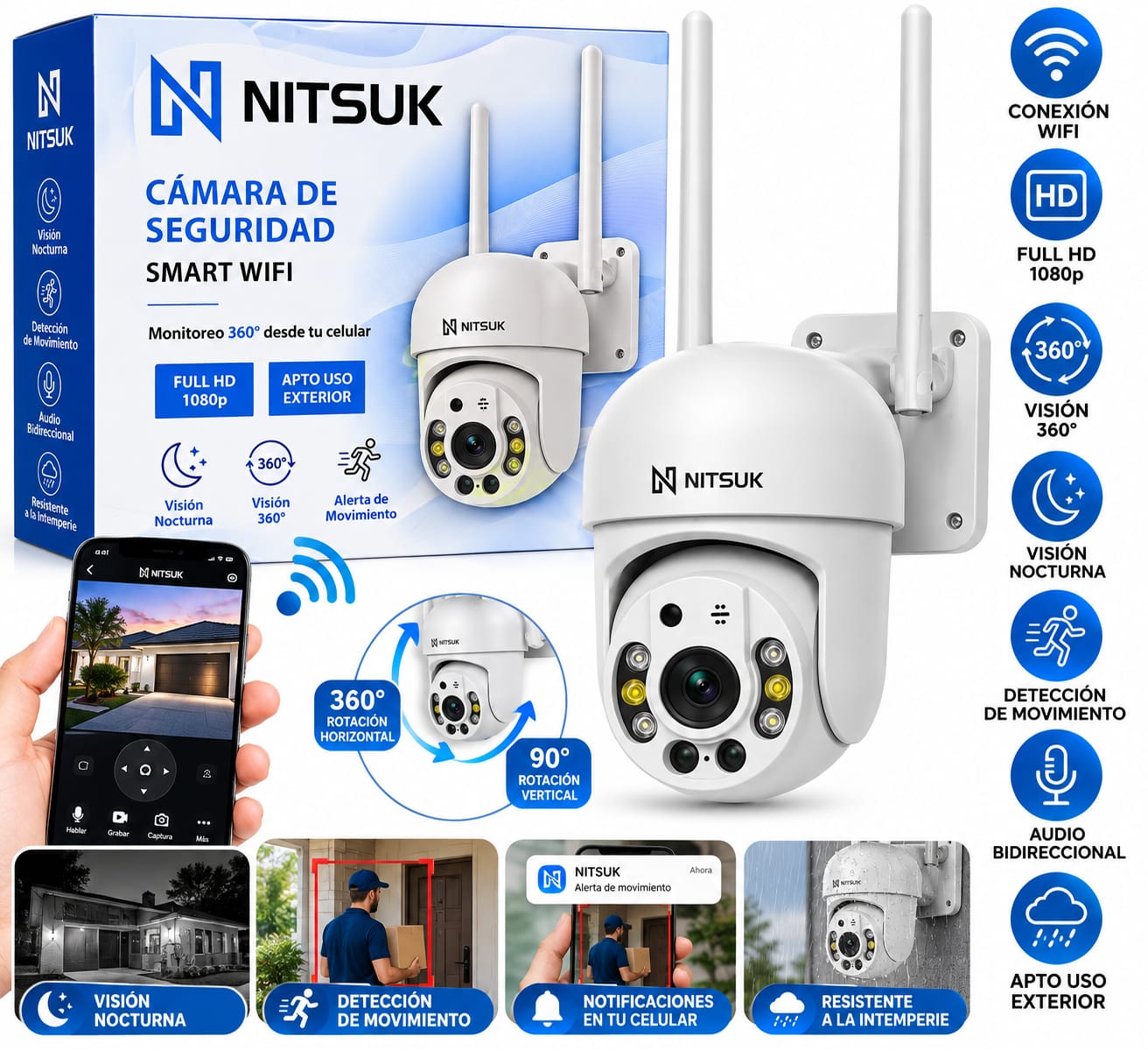 Cámara De Seguridad Nitsuk Domo Exterior Wifi Full HD 1080p TF-1009