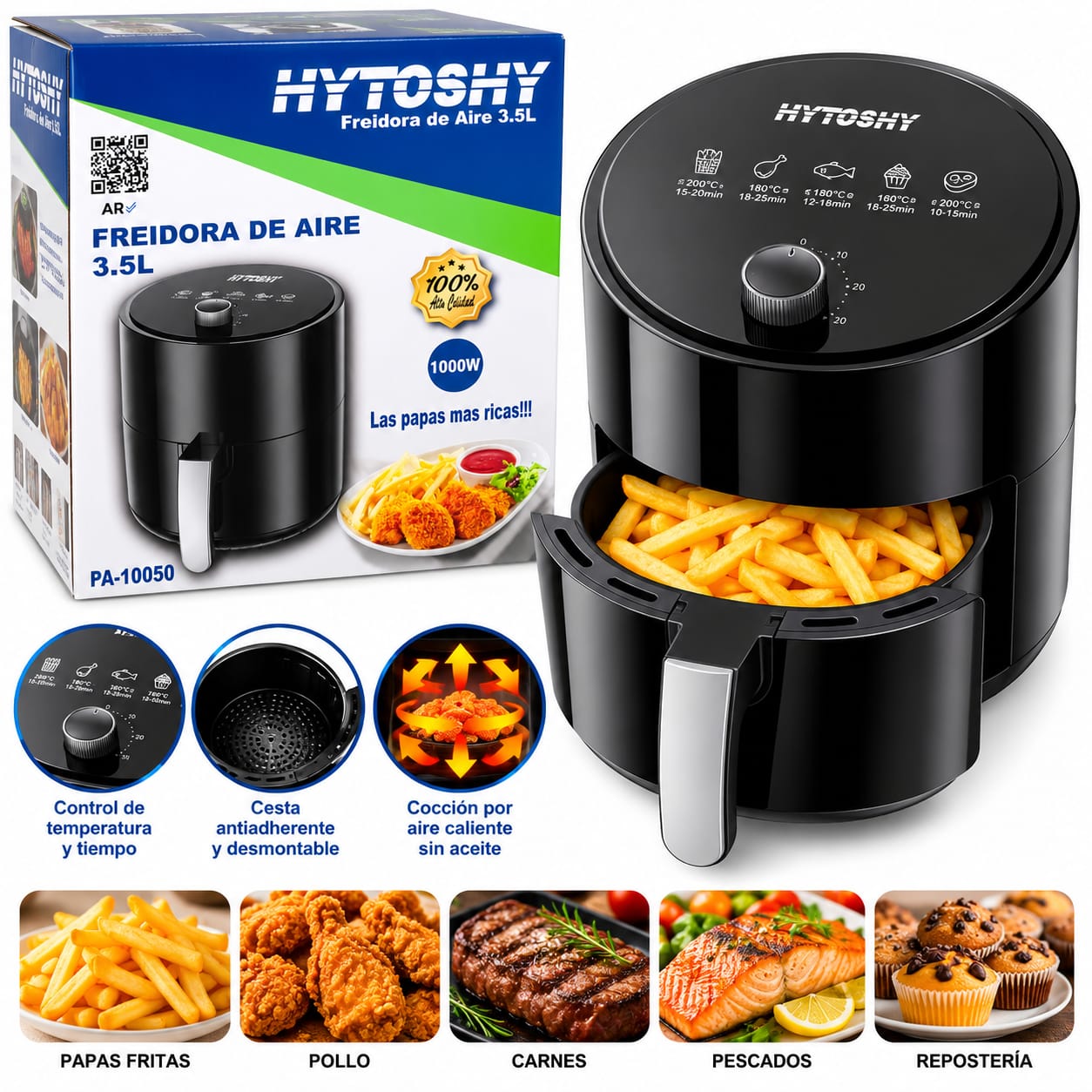Freidora De Aire Hytoshy 3.5L 1000W Sin Aceite PA-10050