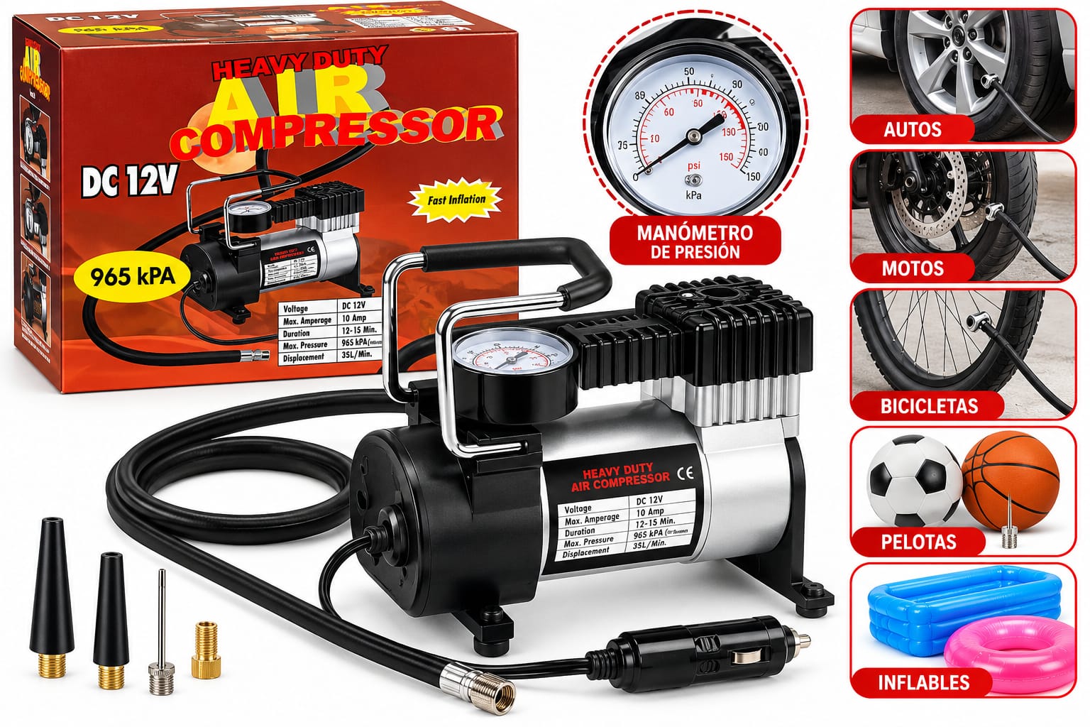 Mini Compresor De Aire Portátil 12v Metálico Auto Moto Bici KM-63088