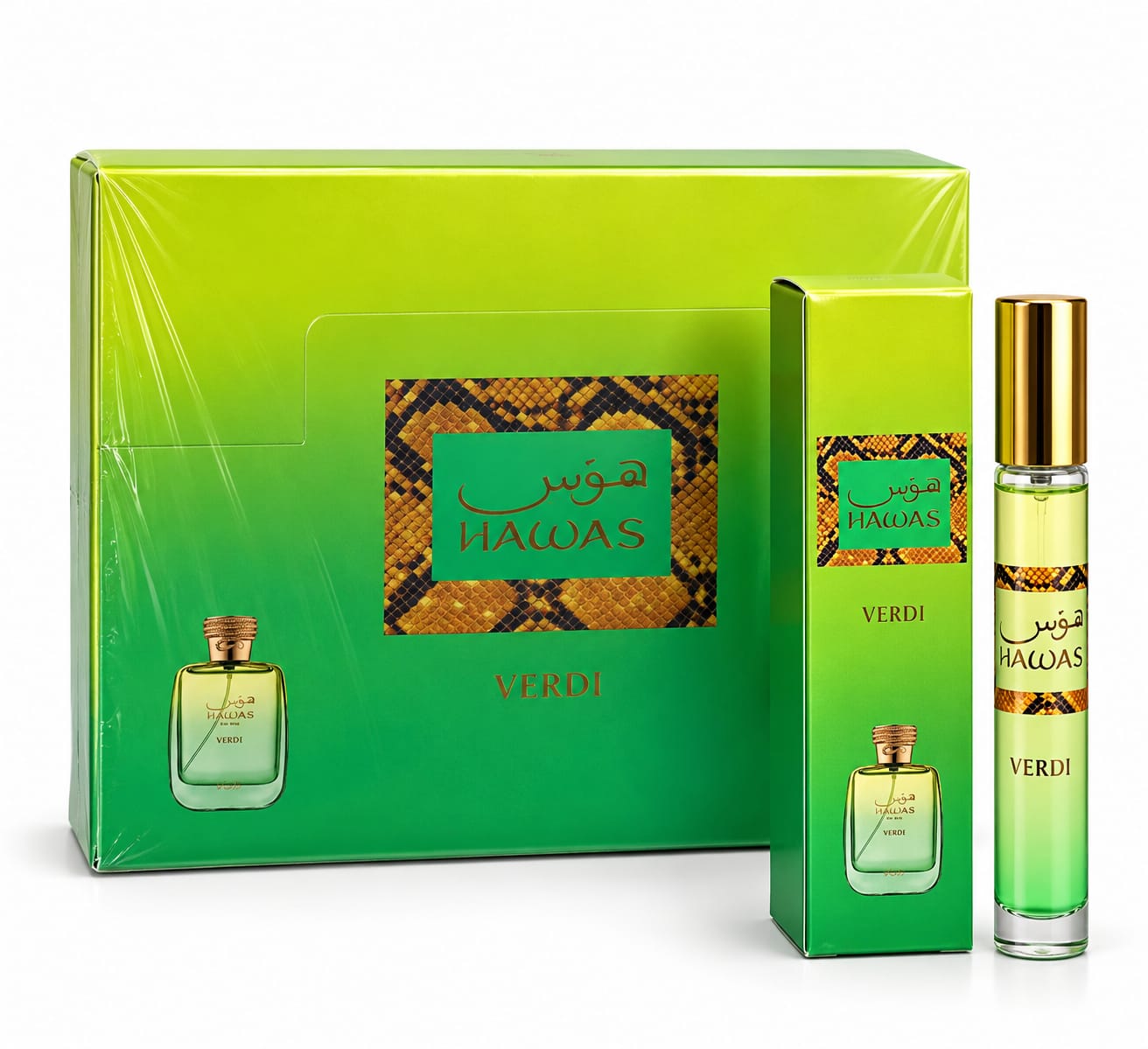 Caja 20u. Mini Perfume HAWAS VERDE Tubo 35ml