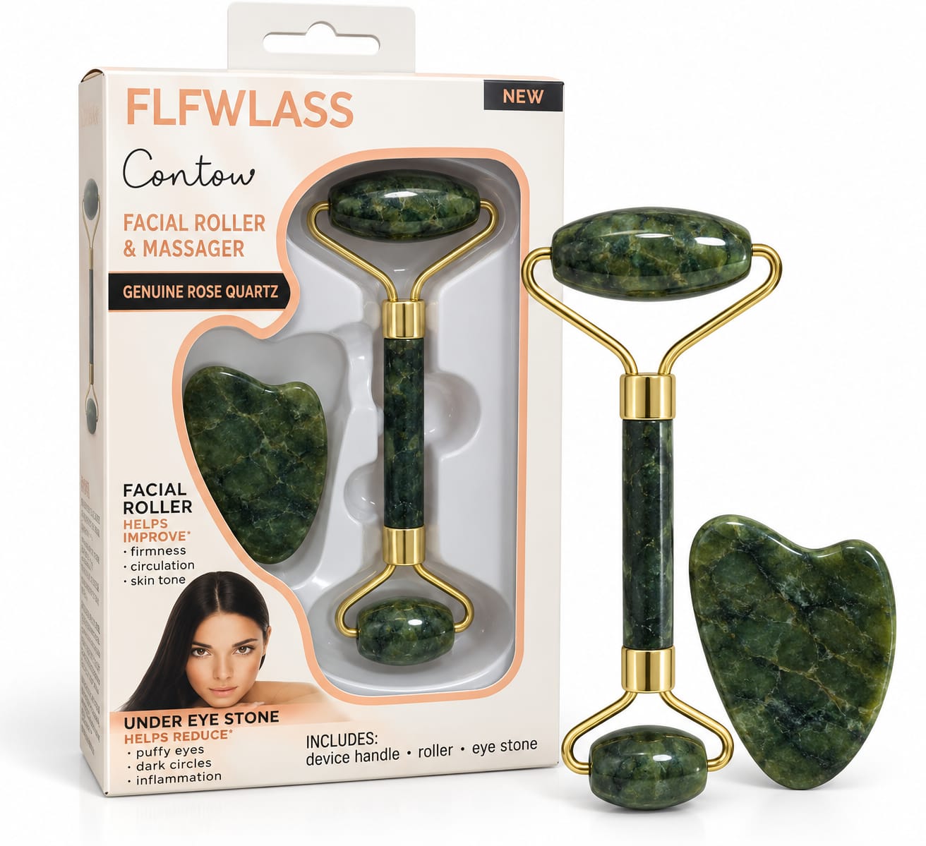 Rodillo Facial Y Piedra Gua Sha Masajeador Contorno Facial BH026-17