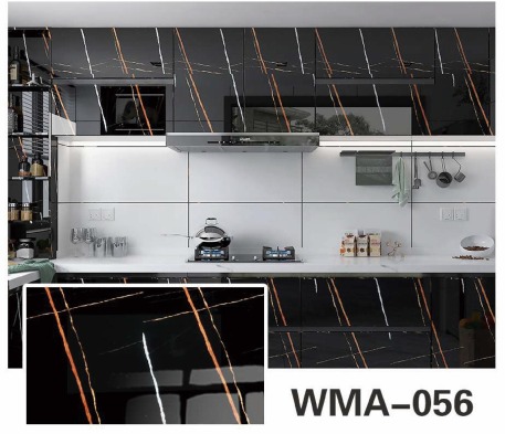 Rollo Vinilo 60x200cm Marmol Negro Lineas Rojas y Blanco WMA-056